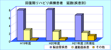 平成19年度から平成21年度2月までの回復期リハビリ病棟患者の延べ数 平成19年度から平成21年度2月までの回復期リハビリ病棟患者の延べ数